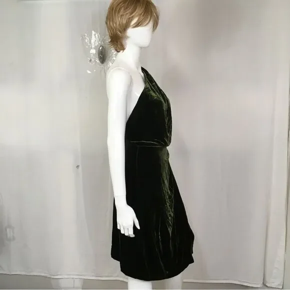 Reiss EDEN Green Velvet One Shoulder Evening Cocktail Midi Dress Size 8 - Picture 3 of 14